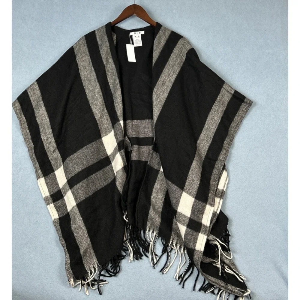 NWT Three Dots Womens Cashmere‎ Shawl Scarf Wool Wraparound Erin Plaid Luxury
